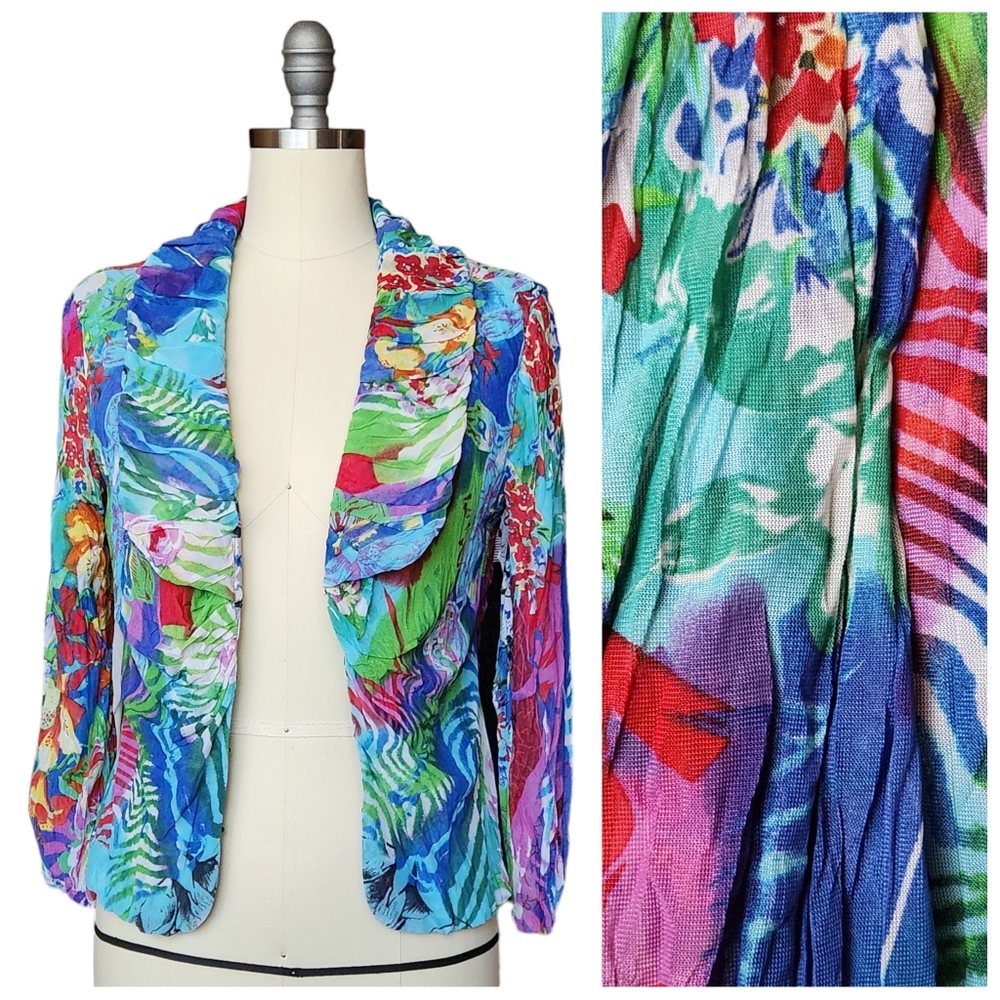 Alberto Makali Women's 6 S Multicolored Floral Abstract Jacket Top Art to Wear
